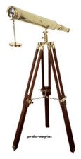 18" Brass Antique U.S Navy Marine Nautical Telescope With Wooden Tripod Stand
