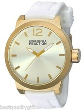 KENNETH COLE REACTION WHITE SILICONE BAND+GOLD TONE OVERSIZE MEN'S WATCH RK2229