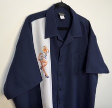 BeRetro Navy Sailor Girl Bowling Shirt Made In USA 3XL 50s Style Hawaiian