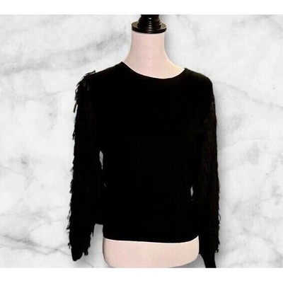 Joseph A. Women's Black  Sweater Long Shear Fringed Sleeves Size Medium