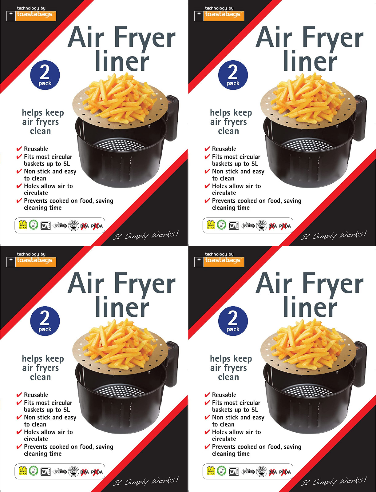4x toastabags Air Fryer Liner Reusable Easy Clean Fits up to 5L Circular Fryers - Image 4