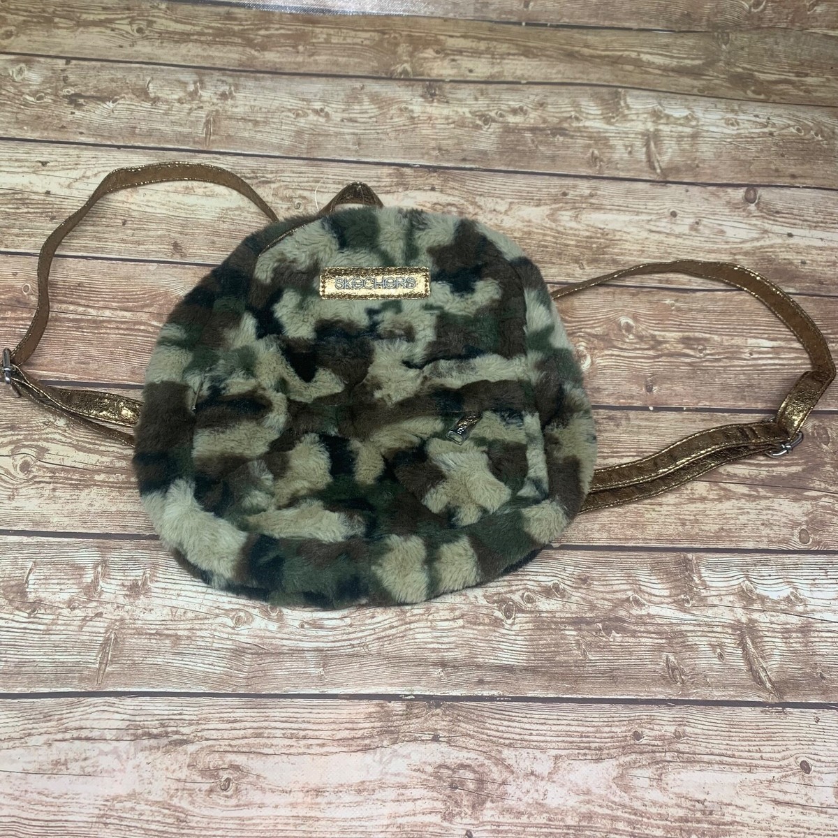 Skechers MIni Camo Leopard Green Brown Fluffy Fur Backpack  display picture 2