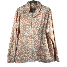 Chico's Women's Jacket Size Large Leopard Full Zipp Pockets Long Sleeve Cotton