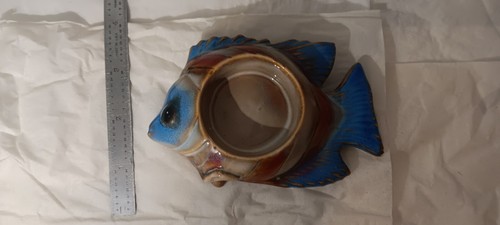 Set of 2 Glazed Tropical Blue, Brown, Tan, Fish Candle Holders,  - Afbeelding 18 van 20