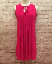 Old Navy Fuchsia Pink Sleeveless Pintuck Pleated Shift Dress Tassel XS Petite