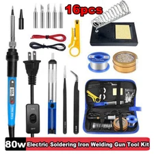16PCS 80W Digital Electric Soldering Iron Kit Welding Gun Tool Solder
