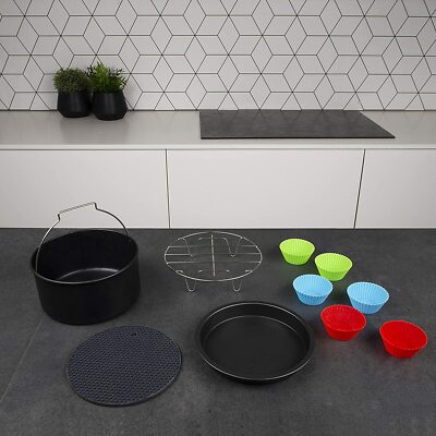 Jocca Set Accessori Per Friggitrice Ad Aria 5L+ - Stampo Per Dolci 18,9cm, Vassoio Pizza 20,3cm, Griglia Con 5 Spiedini In Acciaio