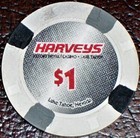 Old $1 HARVEYS Casino Poker Chip Vintage Antique H/C Mold Lake Tahoe NV 1996 VG — photo 2