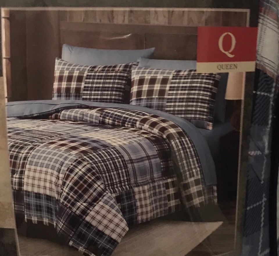 JUEGO DE EDREDÓN Y SÁBANAS 7 PIEZAS ROBLE MUSGOSO A CUADROS RETAZOS REINA NUEVO CON ETIQUETAS Foto 2 de 4