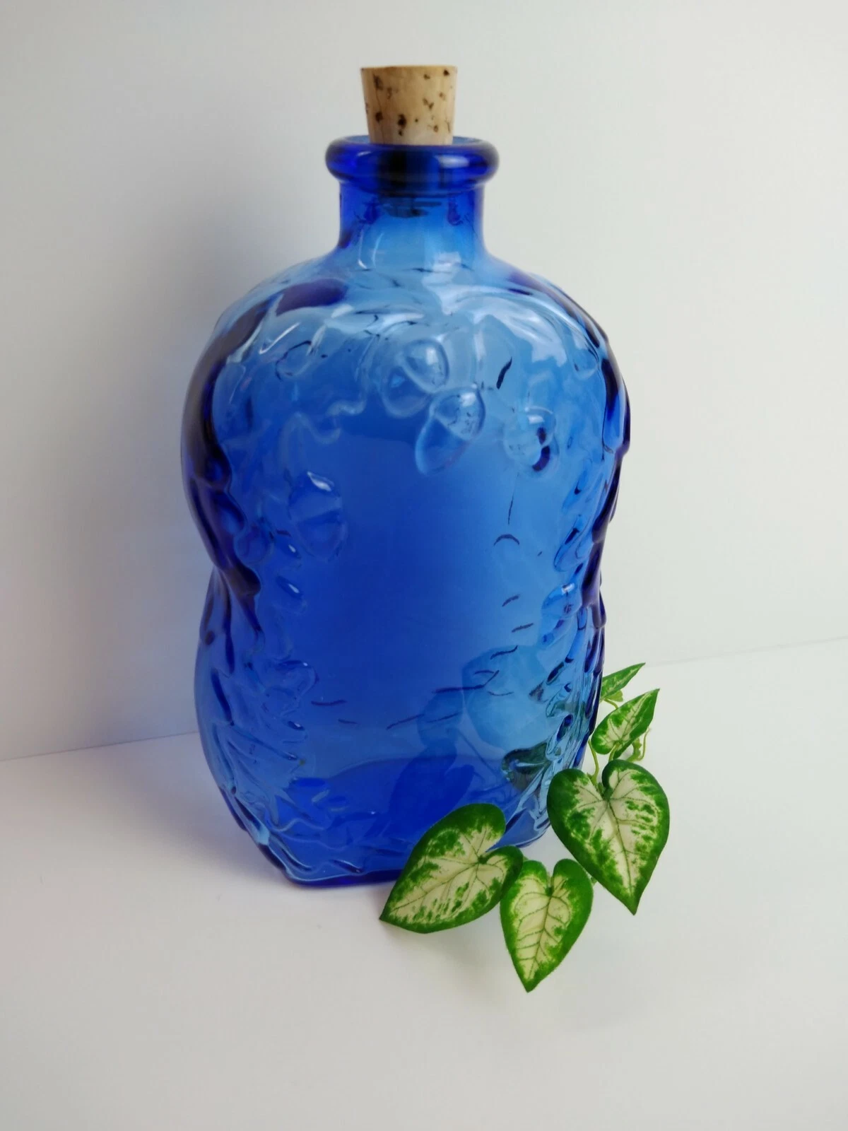 Vintage Cobalt Blue Glass Bottle Flask Embossed with acorns & oak leaves Canada