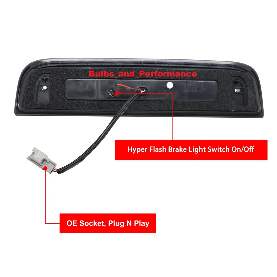 LÁMPARA DE LUZ DE FRENO LED LENTE AHUMADA TERCERA con FLASH RÁPIDO para CHEVY SILVERADO SIERRA Foto 4 de 4