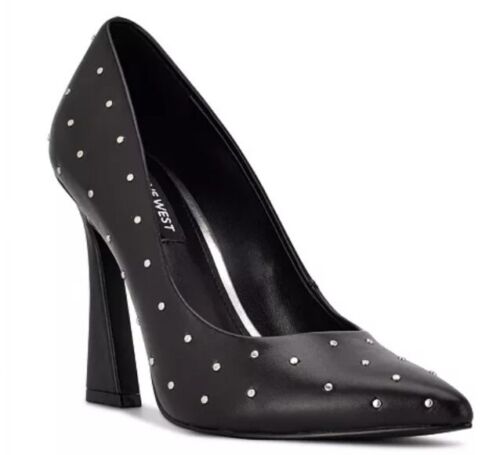 Nine West TRIAL Women’s Pumps Size 9.5 Black Pointed Toe Studded Flared Heel  - 第 1/12 張圖片