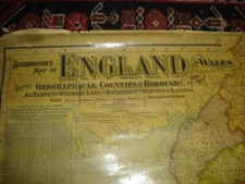 Antik Wand Landkarte Scarborough's Map Of England & Wales Züge & Dampfschiff