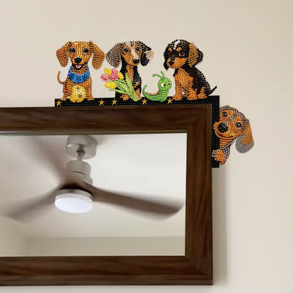 Dachshund Rhinestone Door Frame Decor 5D DIY Wooden Door Topper for