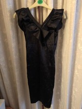 Little Black Dress - Satin Mini Cocktail / Christmas Party Dress - UK 8