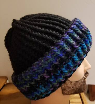 XL Multi-color Wool Blend Super Soft Extra Warm Hand Knit 100% Handmade Beanie