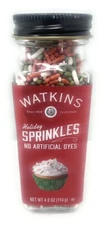Watkins Holiday Baking Christmas Cookie Sprinkles Dye Free 4oz Glass Bottle