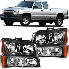 For 2003-2006 Chevy Silverado Black Housing Amber Corner Headlight Bumper Lamps