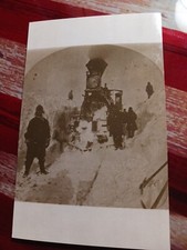 a Vintage Postcard Old Railroad Photo Hand Digging Locomotive From Snow Train