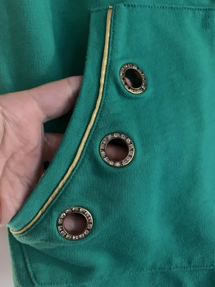 Quacker Factory Track Jacket Women 2X Green Bling Gold Zip Up Rocker Grandma* - Image 3 of 4