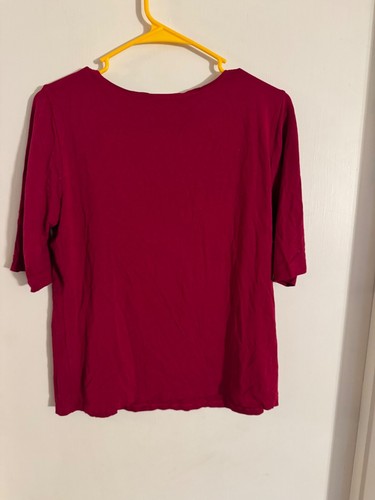 Women "Eileen Fisher" dark red, short sleeve,pullover stretchy top. Size MED. - Picture 2 of 2