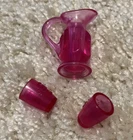 VTG Barbie doll pitcher cups Translucent pink sheer Kitchen accessories EUC!!