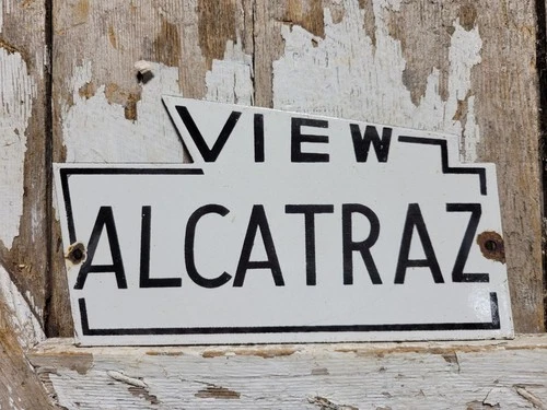 VINTAGE ALCATRAZ PORCELAIN SIGN OLD PRISON JAIL PENITENTIARY SOUVENIR CALIFORNIA