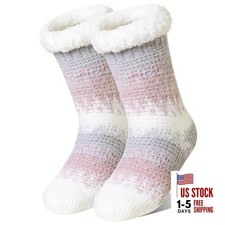 Womens Fuzzy Slipper Grips Socks Fluffy Winter Warm Fleece Lining Non Slip Pink