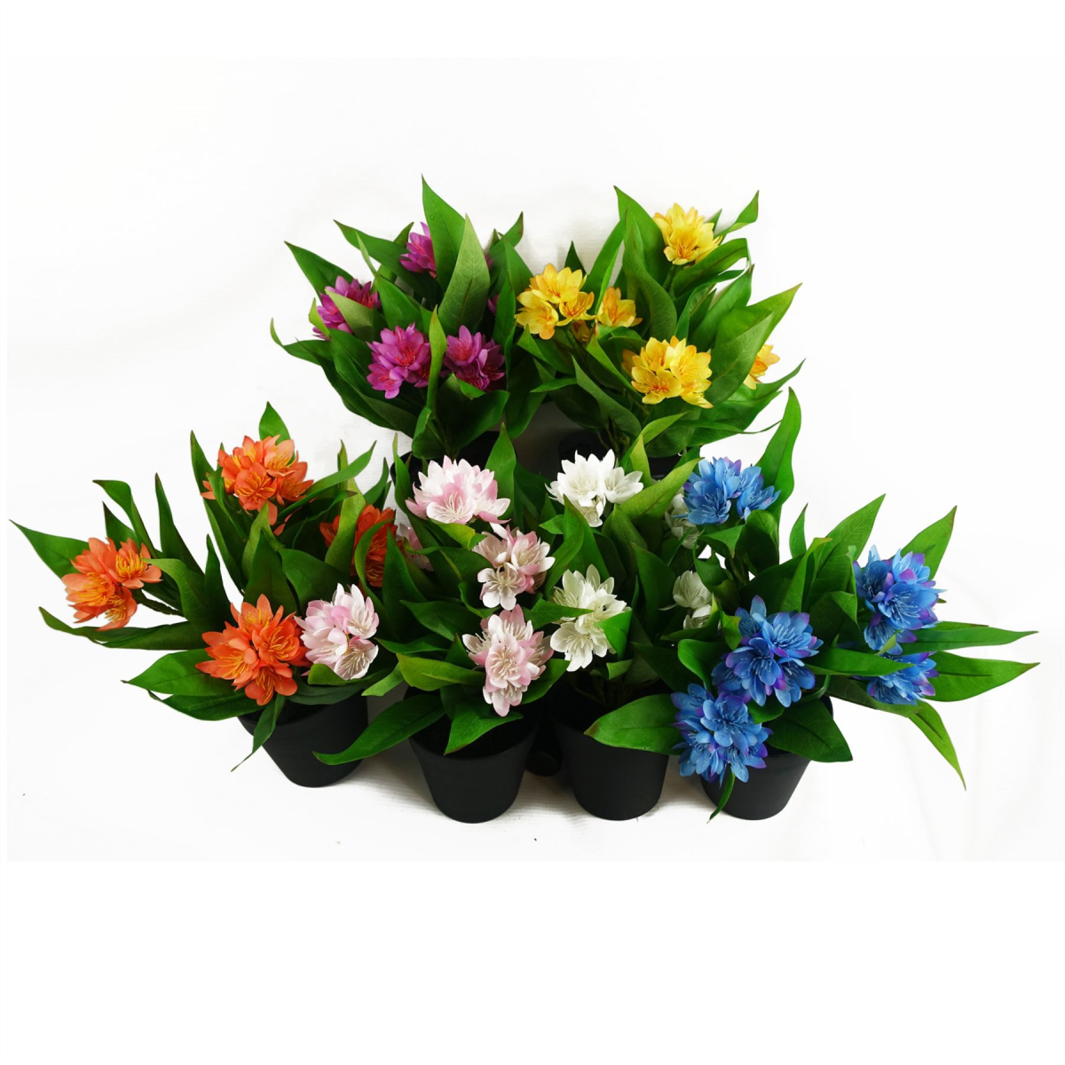 Leaf Freesia Artificial Plant in Pot - 6 Pack - 18cm - Pink, Blue, White, Yellow, Orange - Image 2