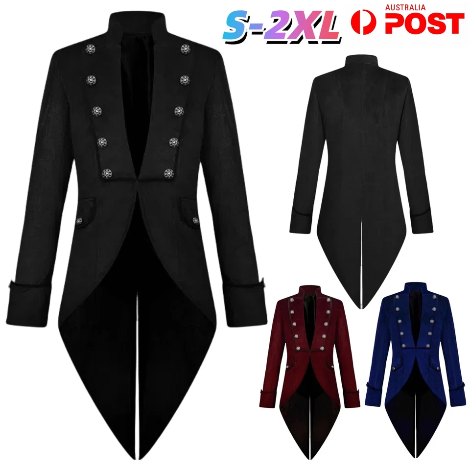 VE Mens Tailcoat Costume Victorian Gothic Jacket Steampunk Vintage Coat Halloween