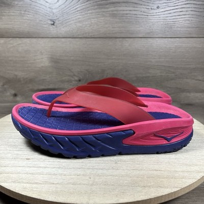 Hoka Ora Recovery Flip Flop Sandals Pink Blue Rubber Slides Womens Size 9
