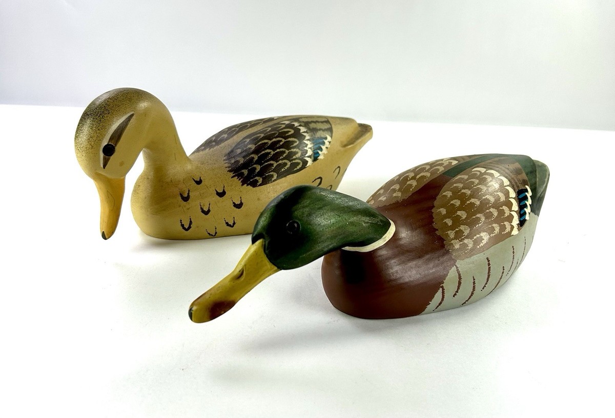 Sandra Keller Hand Carved & Painted Wooden Mallard Ducks Drake