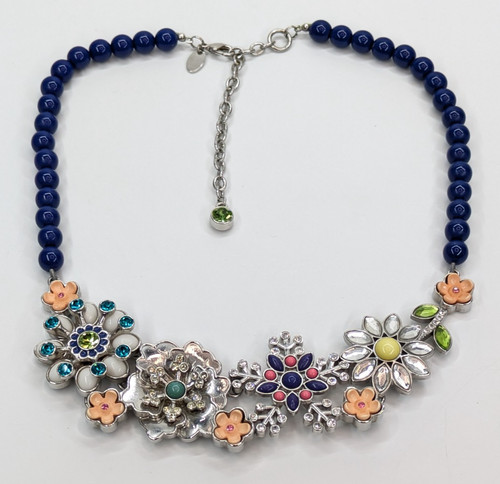Lia Sophia Multicolor Flower Silver Tone Statement Rhinestone Beaded Necklace