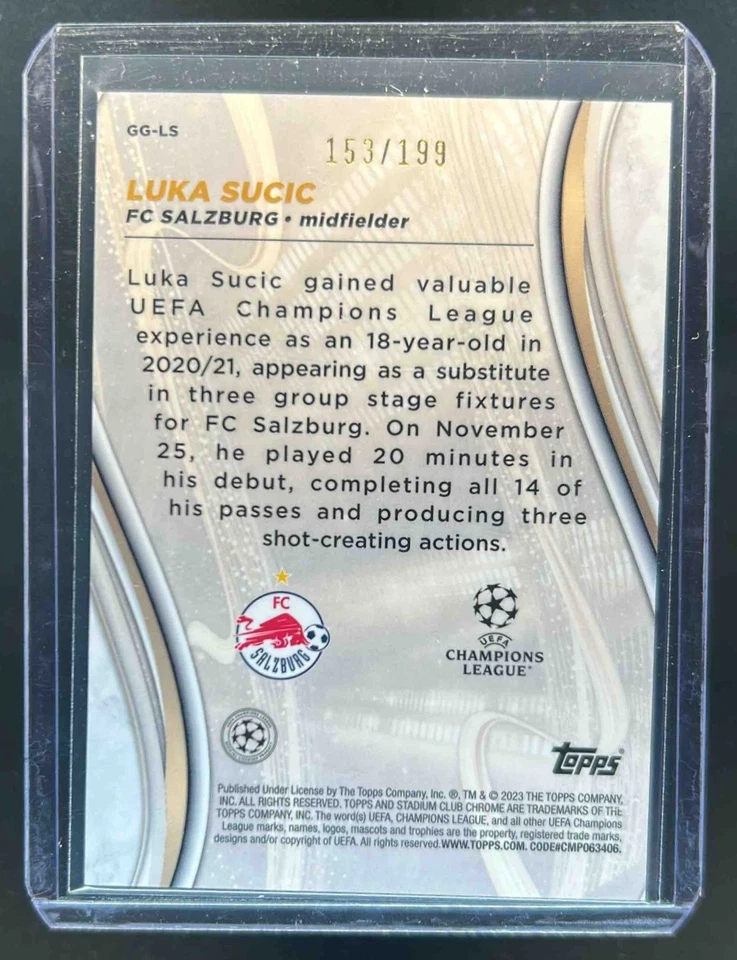 2022 Stadium Club Chrome UEFA Luka Sucic Glimpses of Gold Prism Refractor #/199 - Image 2 of 2