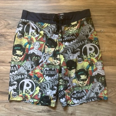 Batman Men s  Swim Trunks M Multicolor DC Comics Comic Print Lined Drawstring