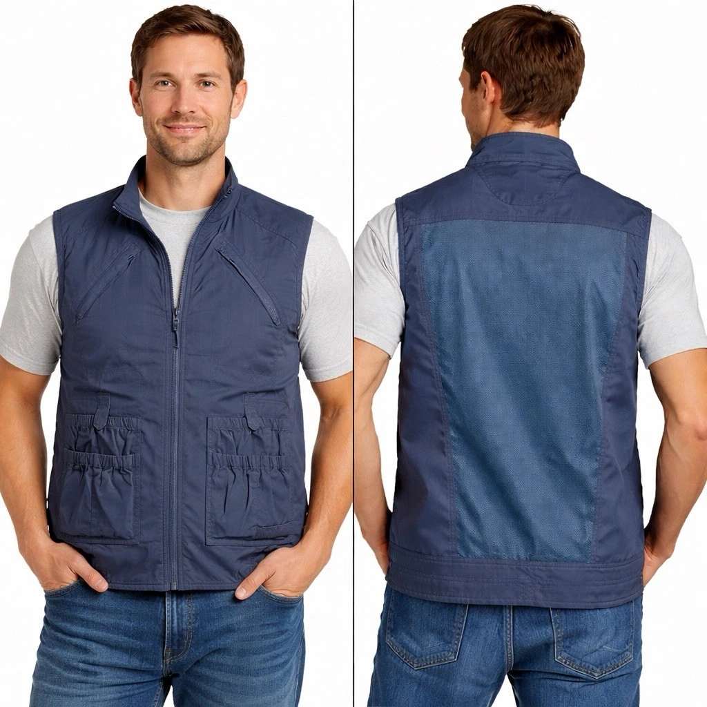 Duluth Trading Co. Utility Fishing Vest Blue Gray XL Mesh Back Pockets Zipper