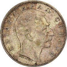 [#1121453] Serbia, Peter I, Dinar, 1912, Silver, EF(40-45), KM:25.1