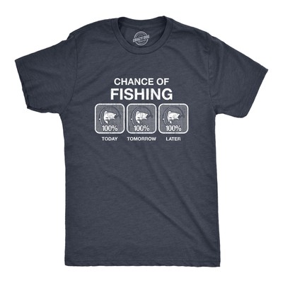 Mens 100% Chance Of Fishing T Shirt Funny Outdoor Fishing Novelty Camp Tee
