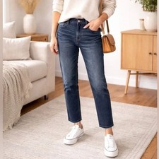 Old Navy Mid Rise Boyfriend Jeans Classic Blue Raw Hem Women's Size Petite 4