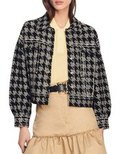 SANDRO PARIS-SIZE 1 (AU 8/US 4)-BALTHAZAR CARDI-COAT HOUNDSTOOTH JACKET