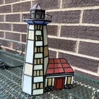 Vintage Tiffany Style Stained Glass Beacon Lighthouse Table Lamp