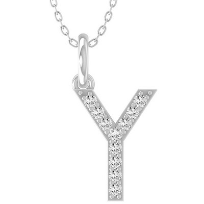 Sterlingsilber 0,075 kt im Labor gezüchteter Diamant Y-Buchstabe Anhänger 18 Zoll Kabelkette