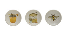 Creative Co-Op Set of 3 Different Stoneware Mini Dish w/Bee Theme 3"