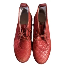 DEL TORO Men’s Red Leather Quilted High Top Chukka  Sneakers Size 8 Indie Sleaze