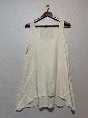 Dylan by True Grit White Cotton Tank Top Large High Low Hem Textured Slub Knit