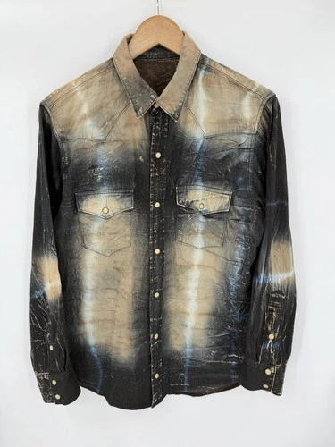 Robin's Jean Acid Wash Denim Pearl Snap Shirt Size Large USA Made