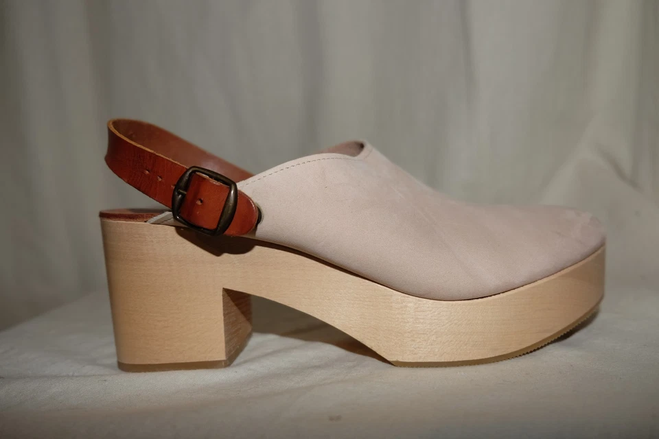 SESSÙN handgearbeitete Veloursleder Clogs mit Holzsohle EUR 41 beige - Bild 2 von 4