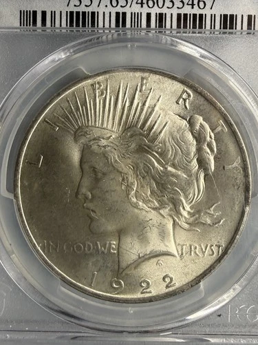 1922 $1 Peace Dollar PCGS MS65 - Sharpest Detail Blinding Silver/White Coloring