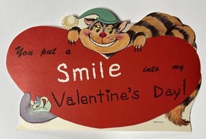 Cheshire Cat & Caterpillar  Alice In Wonderland Large Vintage Valentine Card