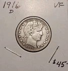 1916 D Barber Silver Quarter Dollar, High Grade, Great Gift,